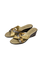 Sandalias Bruno Ferrini listón dorado/plateado, taco3 T: 38