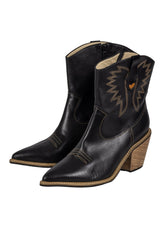 Botines texanos Lalalove negros con costuras beige