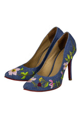 Stilettos Miloli denim con bordado de flores