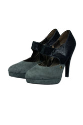 Yaya zapatos de cuero gris, acapado serpiente