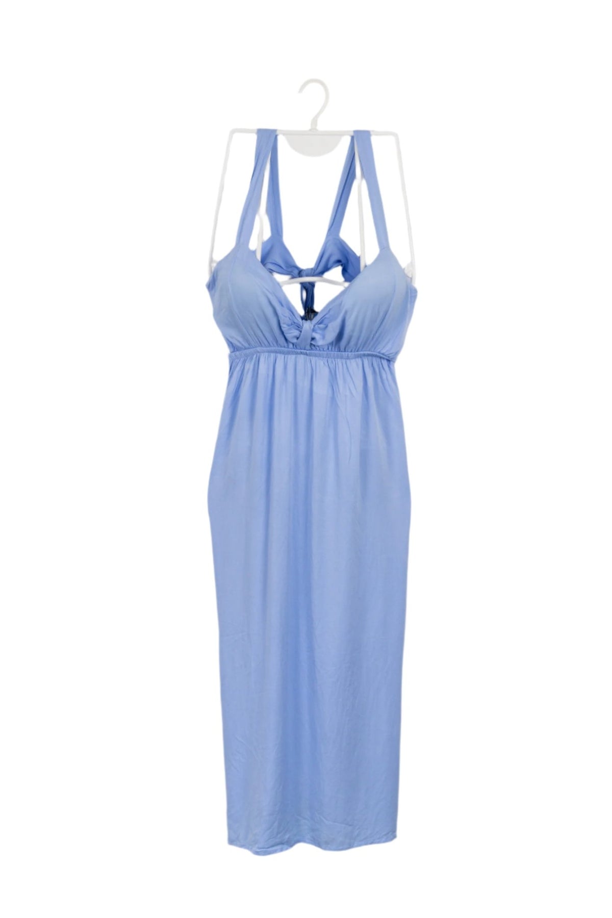 Vestido básico celeste, talla S, con espalda descubierta