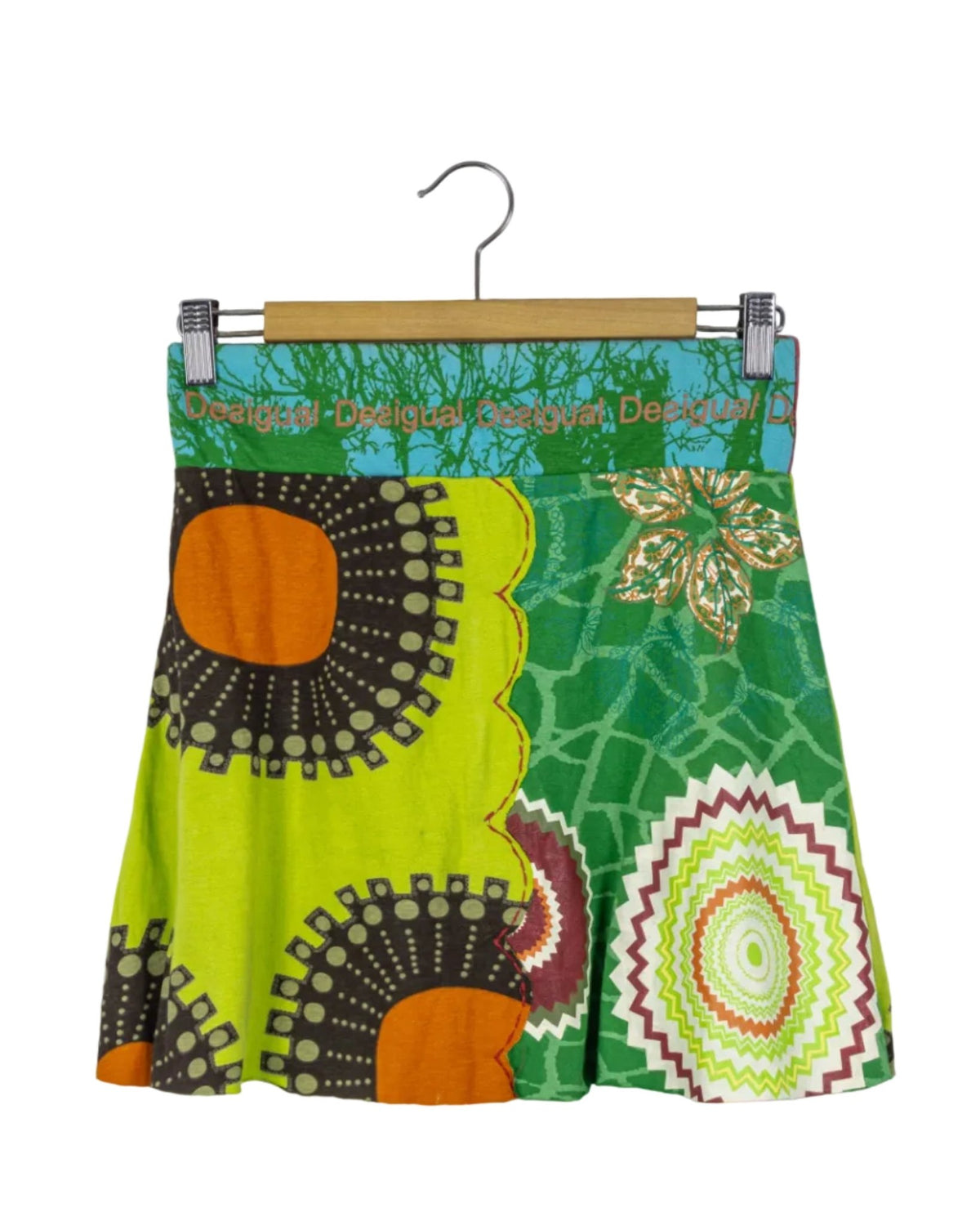 Falda Desigual estampado multicolor, tiro alto