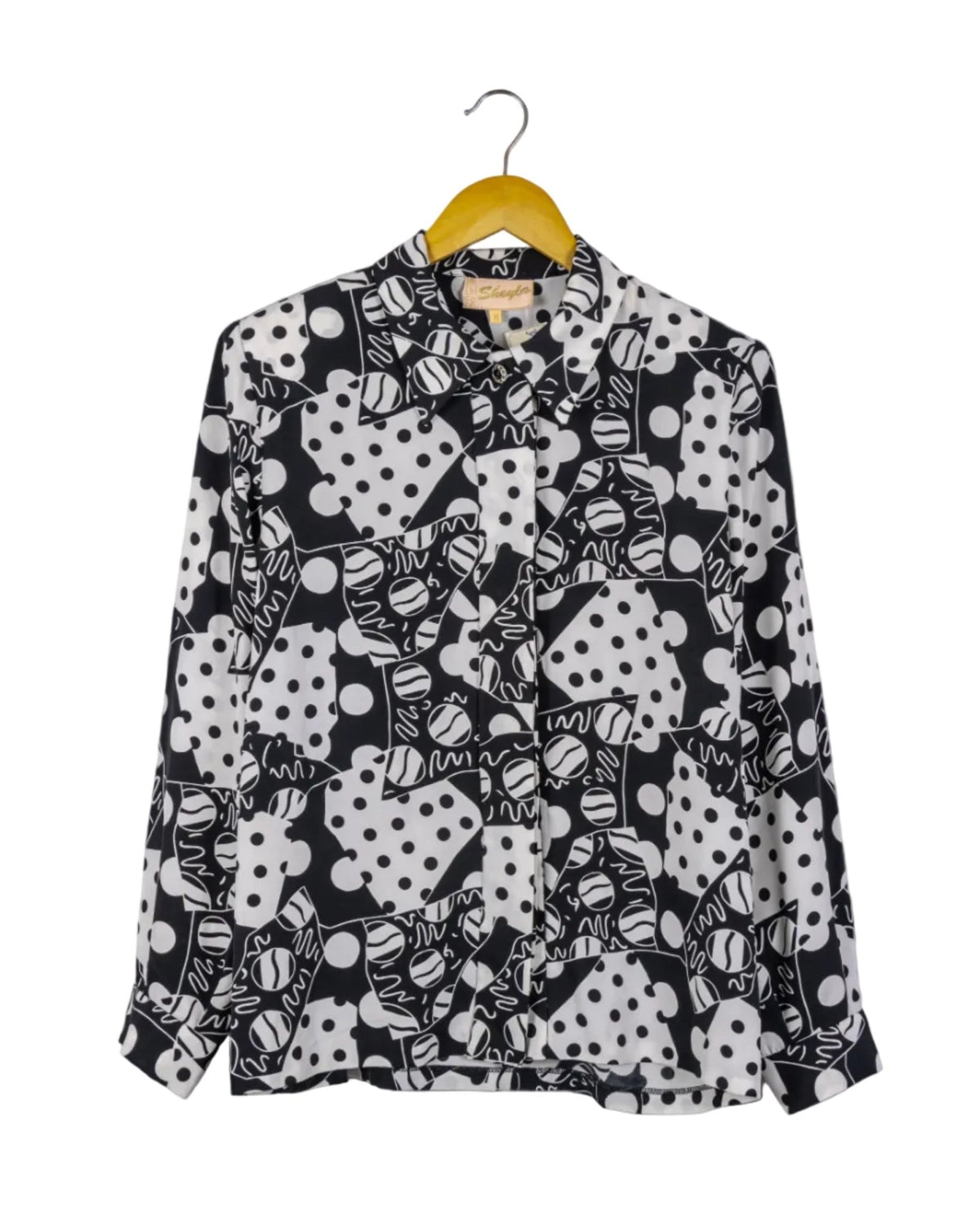Yaya Blusa Sheyla, cuello camisero, estampado blanco/negro.