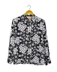 Yaya Blusa Sheyla, cuello camisero, estampado blanco/negro.