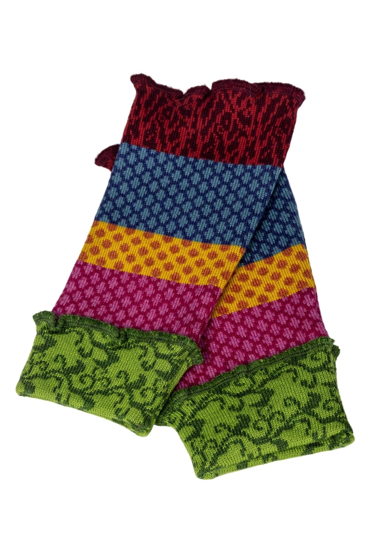 Guantes de alpaca multicolor rojo aul amarillo fucsia y verde con dobladillo