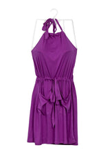 Vestido violeta halter con bolsillos delanteros