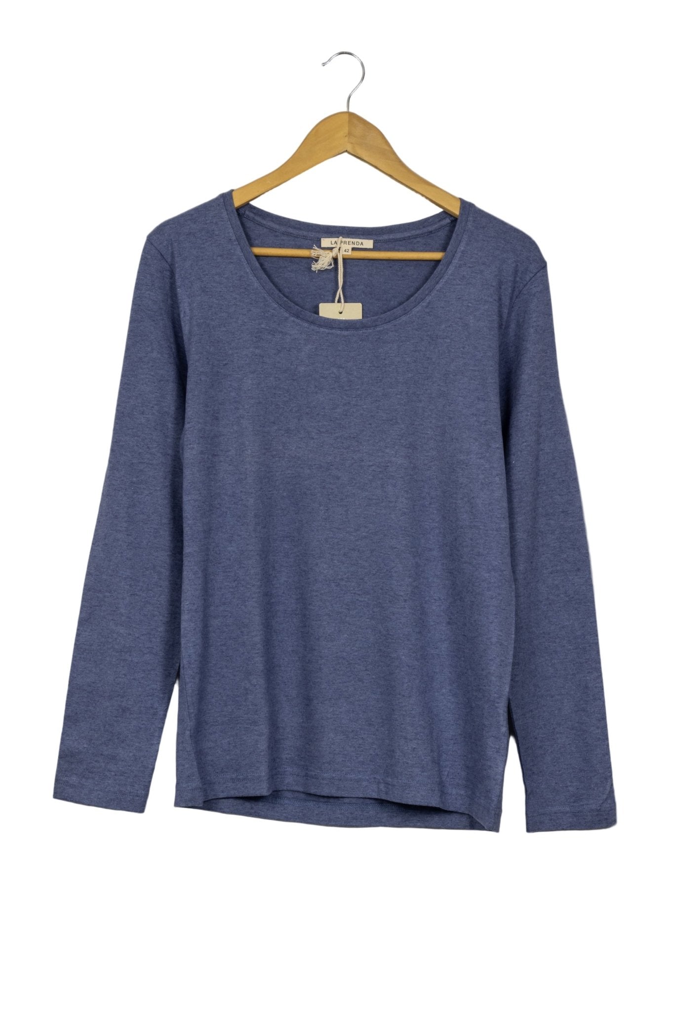 Polo azul acero manga larga cuello redondo amplio