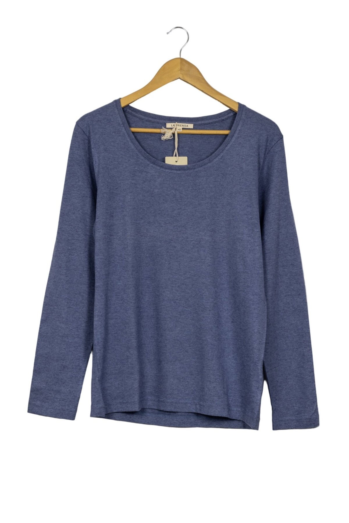 Polo azul acero manga larga cuello redondo amplio