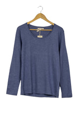 Polo azul acero manga larga cuello redondo amplio