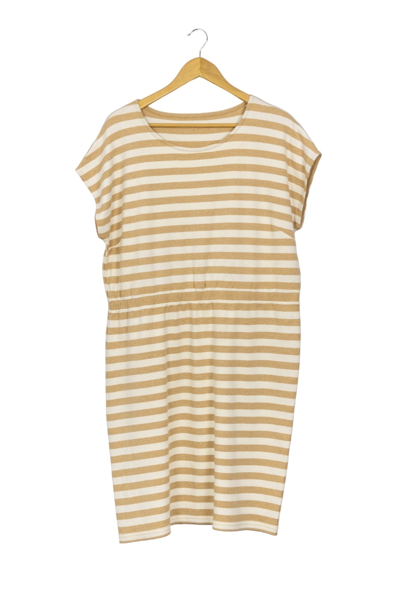 Vestido a rayas crema y arena, elástico en cintura