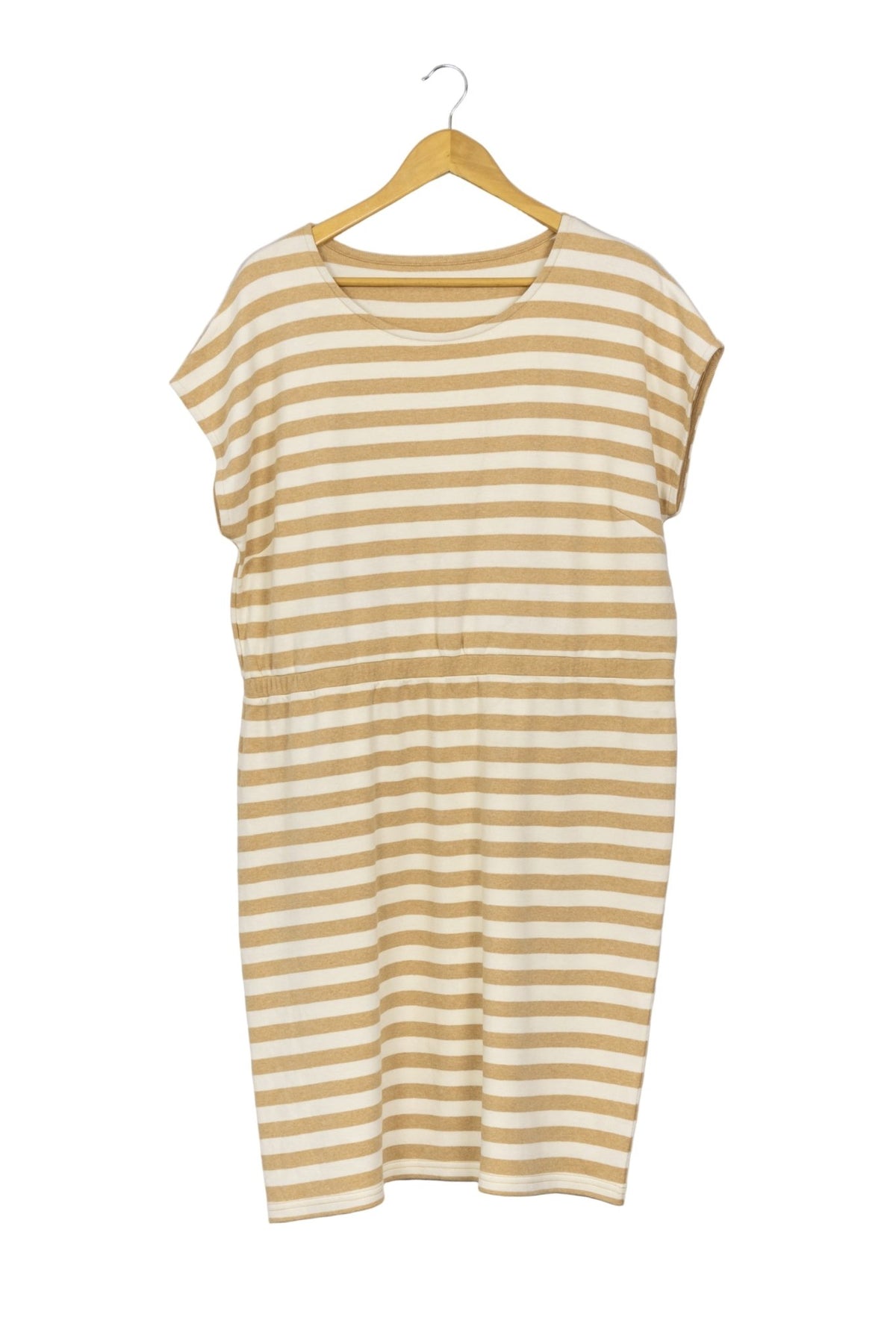 Vestido a rayas crema y arena, elástico en cintura