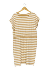 Vestido a rayas crema y arena, elástico en cintura