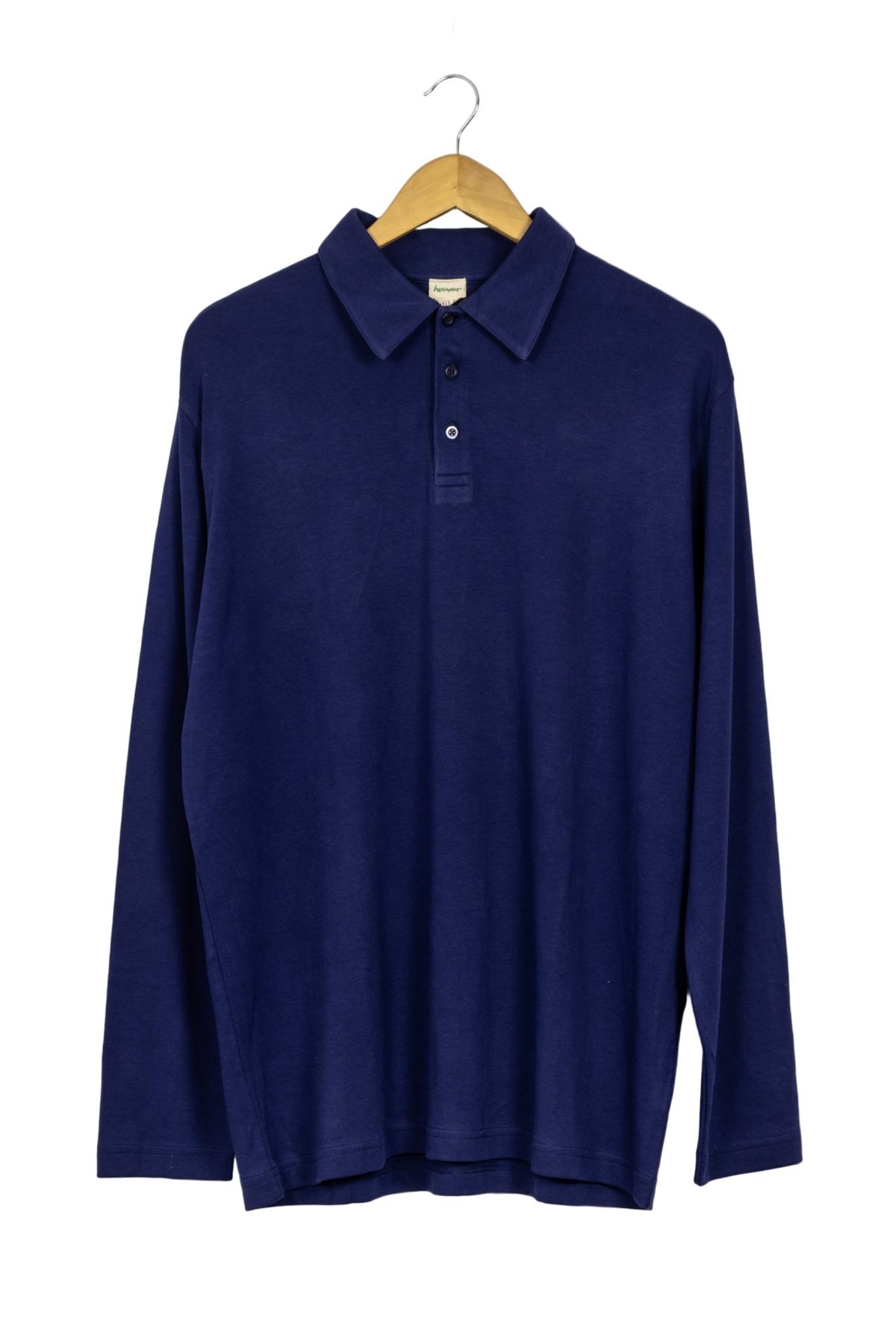 Polo Hessnatur azul con cuello camisero, manga larga