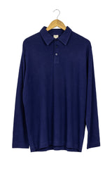 Polo Hessnatur azul con cuello camisero, manga larga