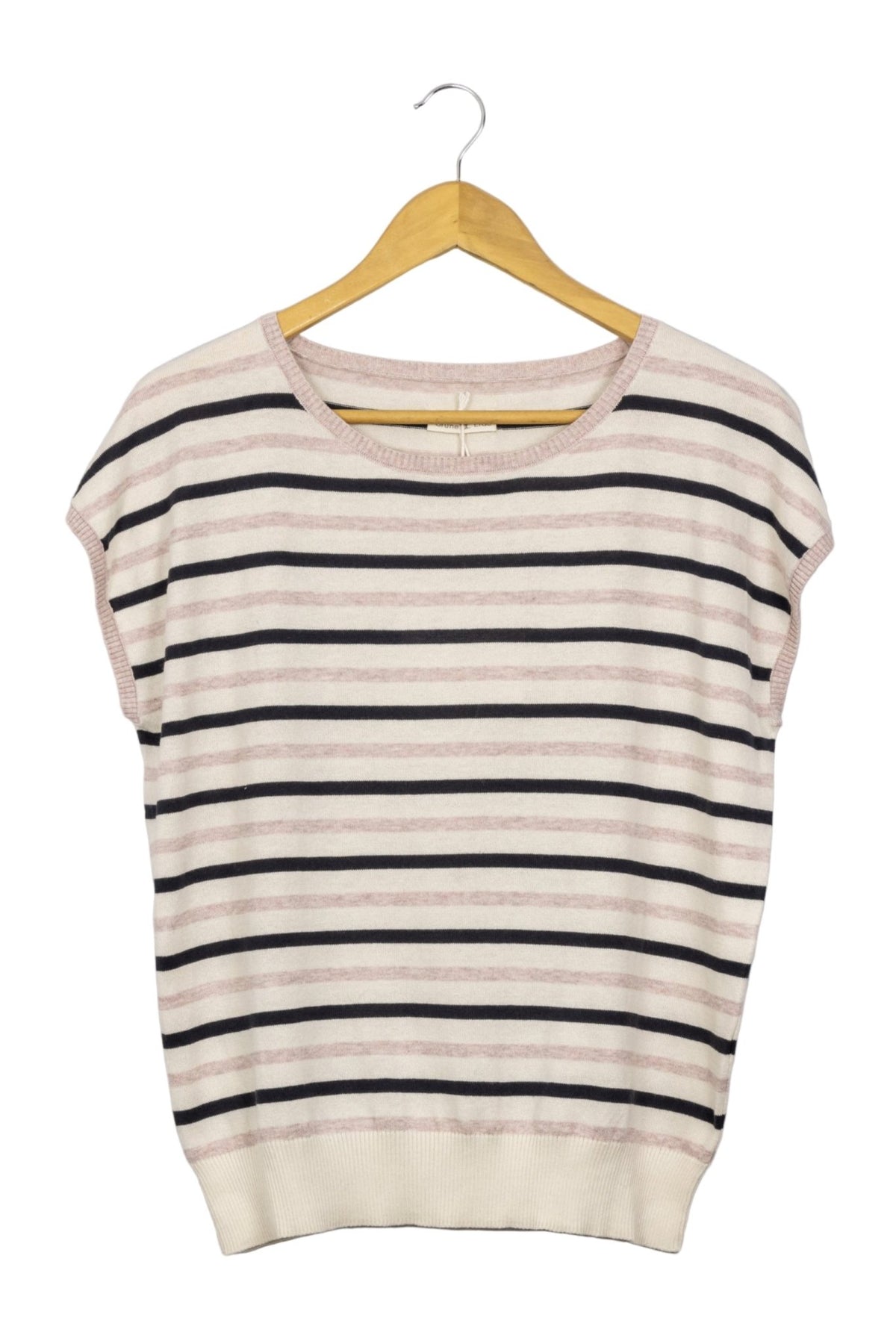 Chaleco Grune Erde beige con franjas negras y rosadas