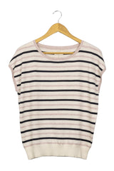 Chaleco Grune Erde beige con franjas negras y rosadas