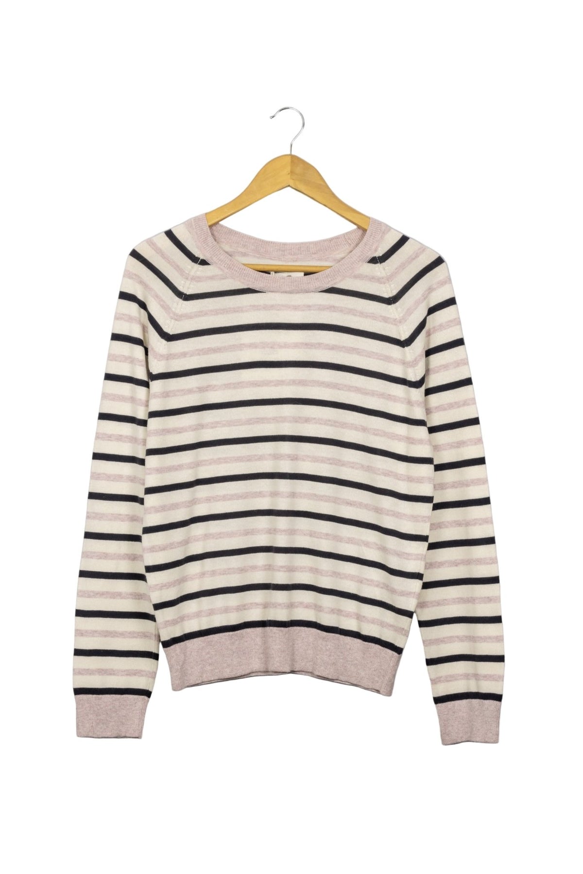 Chompita crema con franjas negro y rosa