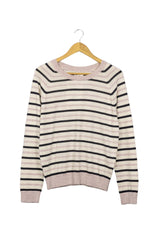 Chompita crema con franjas negro y rosa