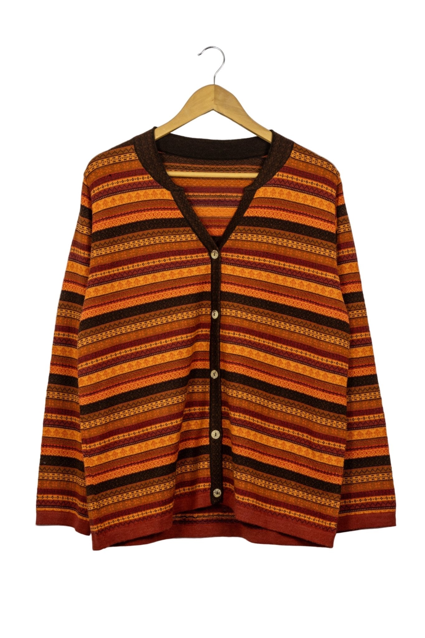 Cardigan de alpaca naranja y marrón