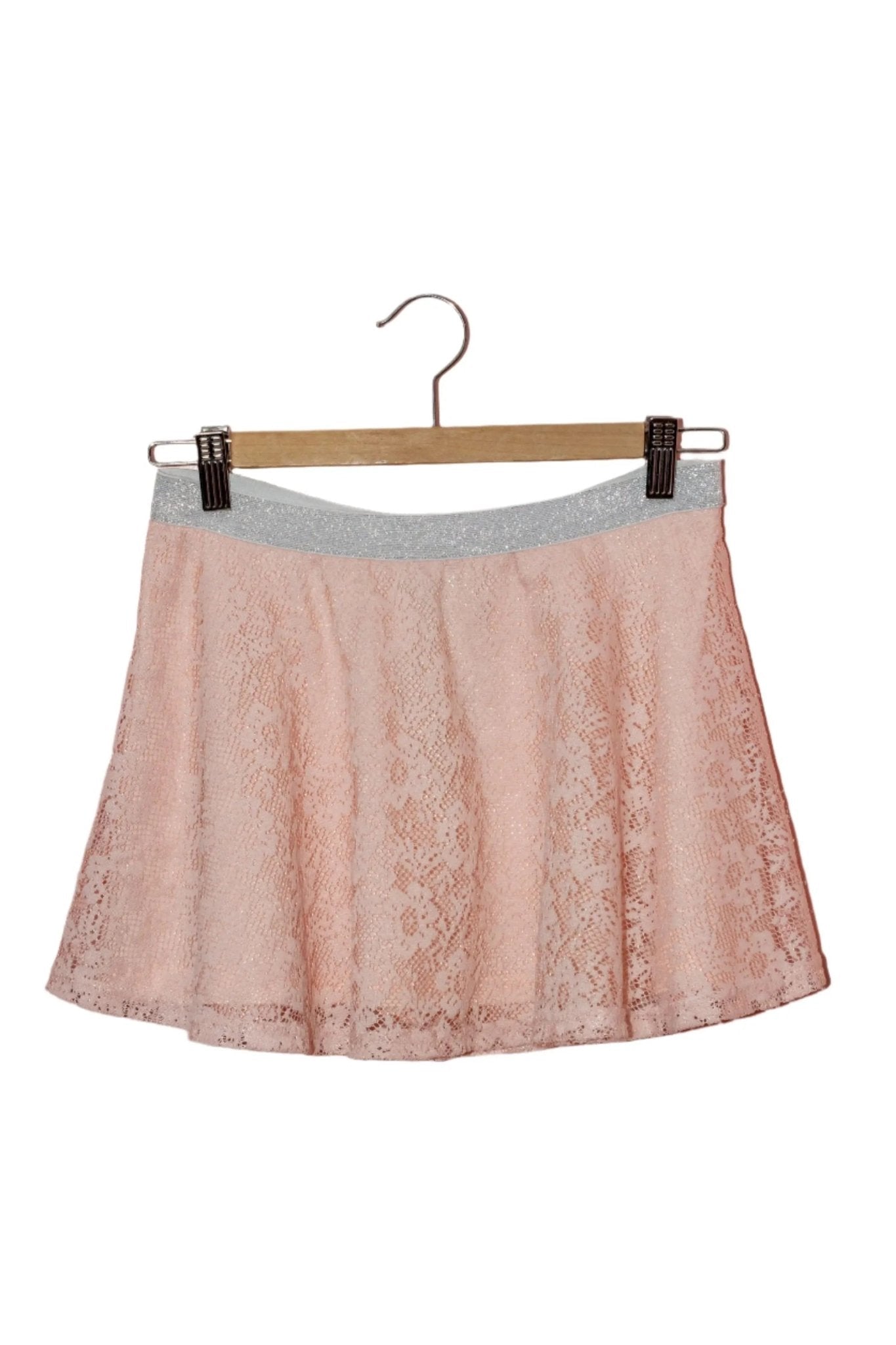 Falda de encaje rosa forrada