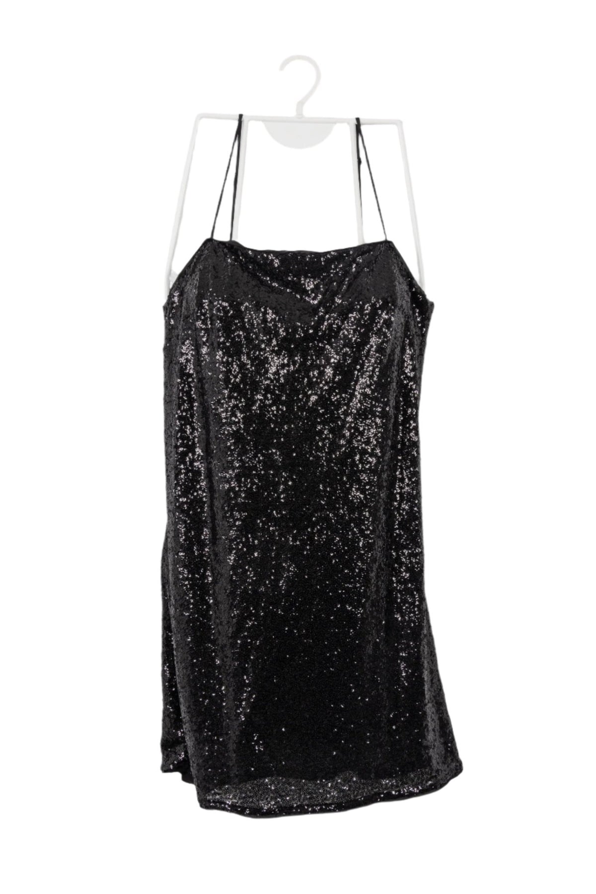 Vestido H&M negro corto a tiras cubierto de lentejuelas brillantes con forro interno tela suave stretch