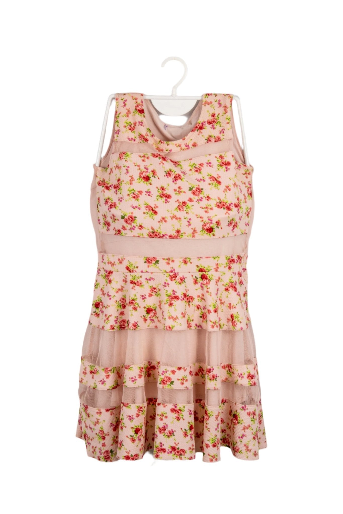 Vestido rosado con flores rojas