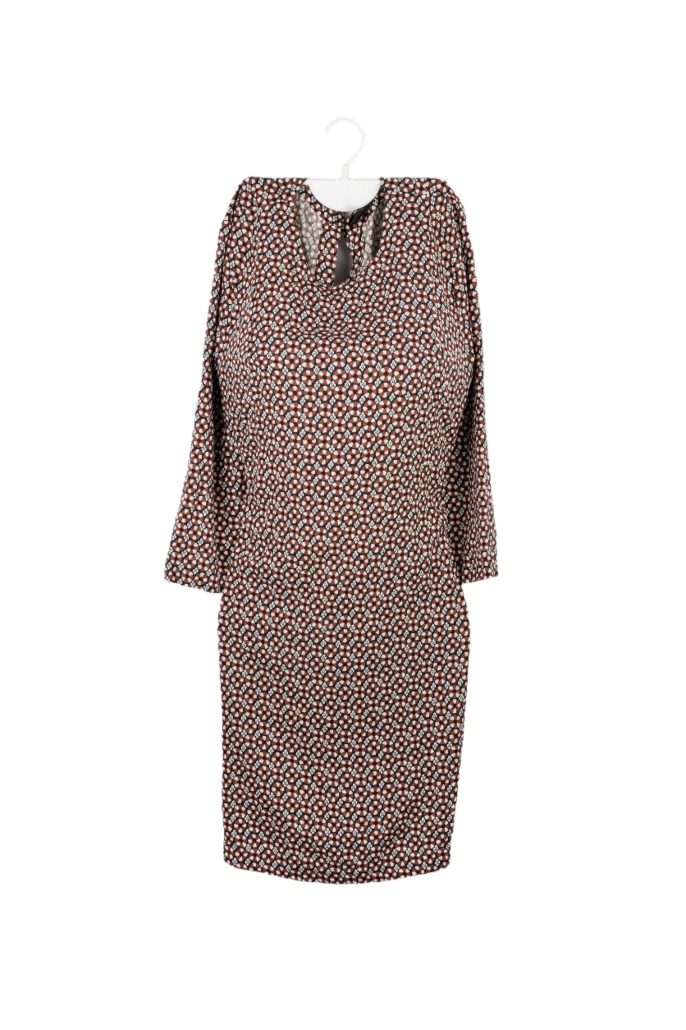 Vestido corte A, manga 3/4 guinda azul blanco