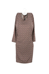 Vestido corte A, manga 3/4 guinda azul blanco