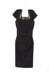 YAYA Vestido negro Tahari corte recto con cinturón talla M