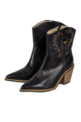 Botines texanos Lalalove negros con costuras beige