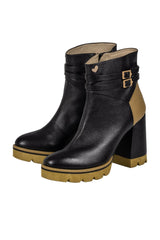 Botines Lalalove taco grueso 9cm y plataforma, negro con beige