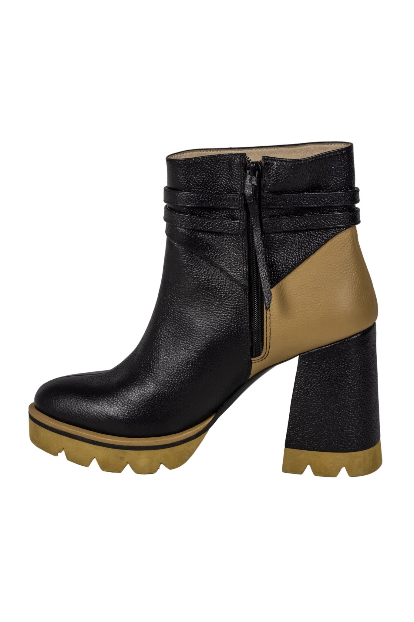 Botines Lalalove taco grueso 9cm y plataforma, negro con beige