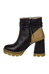 Botines Lalalove taco grueso 9cm y plataforma, negro con beige