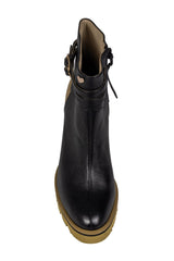 Botines Lalalove taco grueso 9cm y plataforma, negro con beige