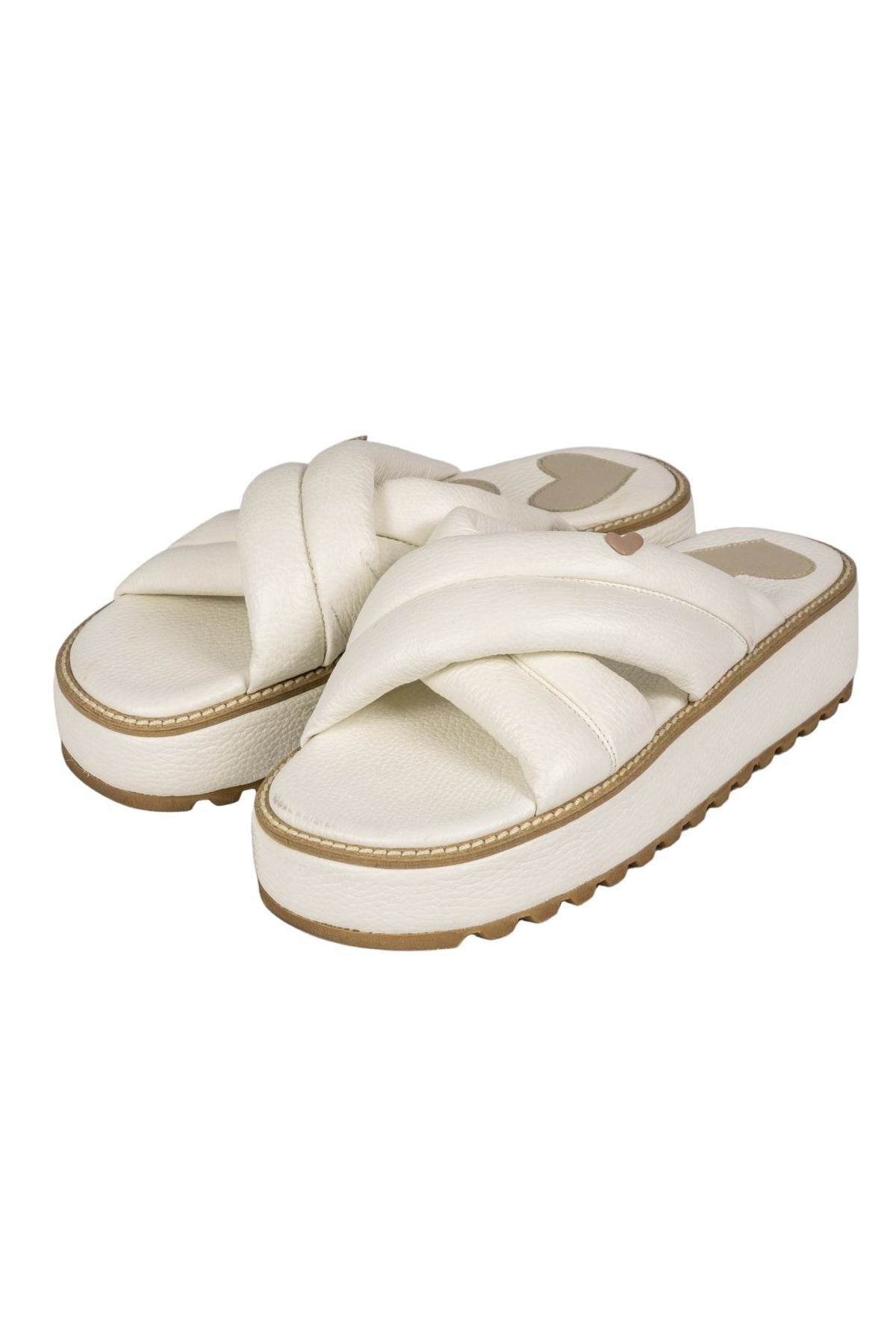 Sandalias plataforma Lalalove blanco con tiras acolchadas cruzadas