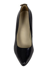 Stilettos Lalalove charol negro taco gruezo a rayas