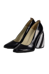 Stilettos Lalalove charol negro taco gruezo a rayas