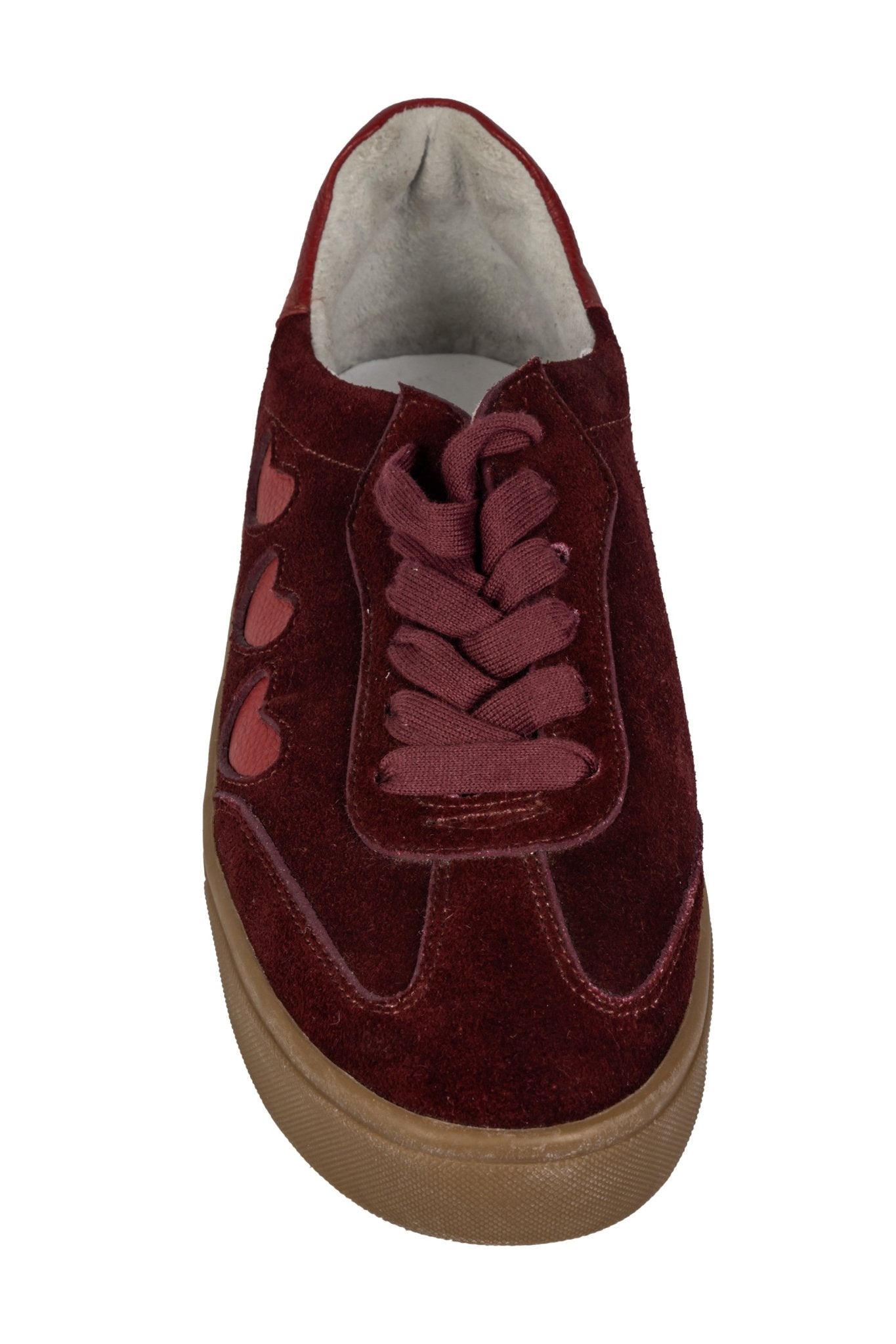 Zapatillas guinda Lalalove con corazones rojos