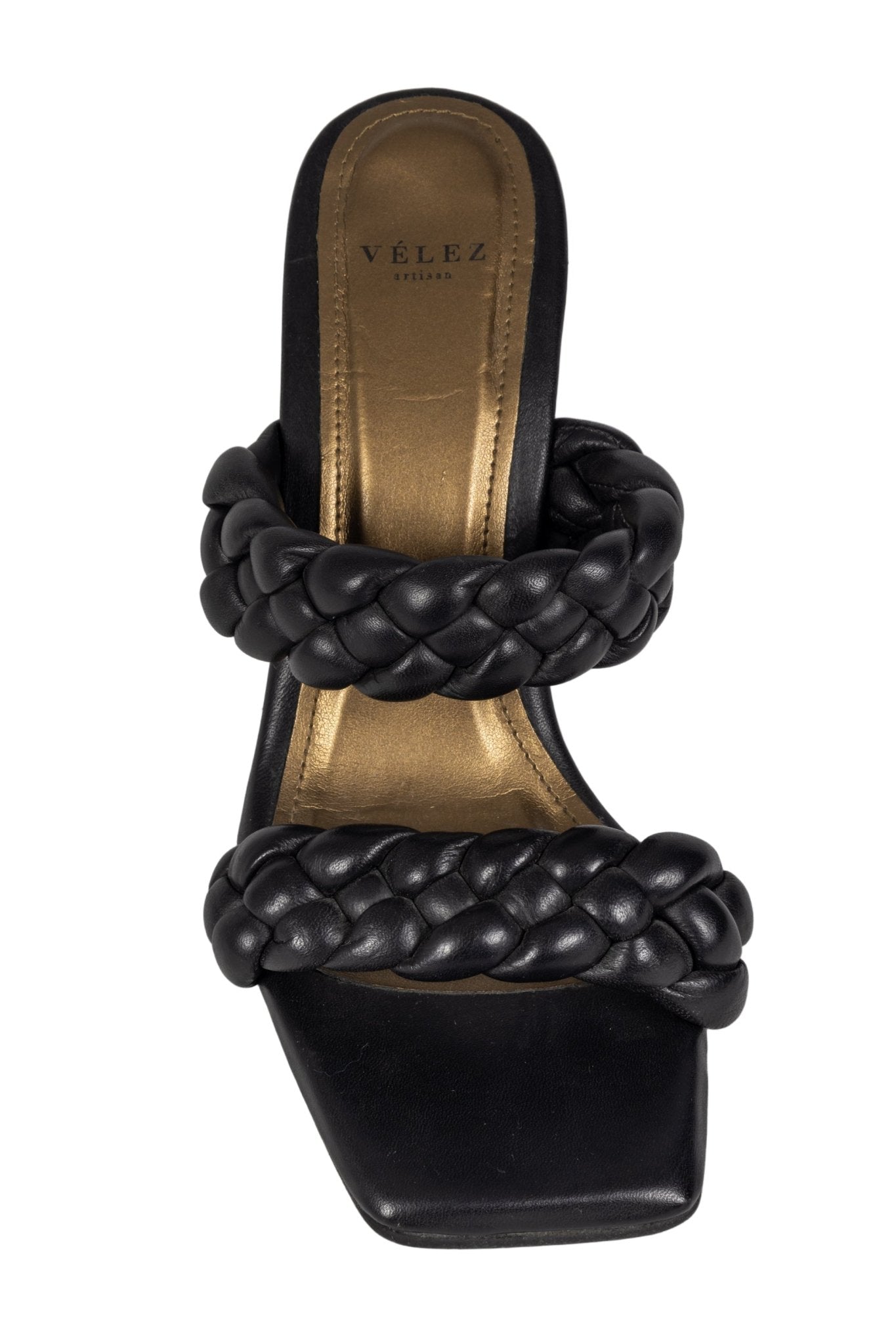 Sandalias Velez negras taco alto y tiras trenzadas