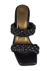 Sandalias Velez negras taco alto y tiras trenzadas