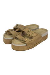 Sandalias Almudena Miliani plataforma de gamuza beige con dos tiras