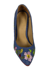 Stilettos Miloli denim con bordado de flores