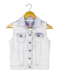 Chaleco de jean Topitop celeste crop rasgado